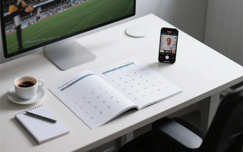 可打印的世界杯赛事日历与频道对照表，办公桌视角