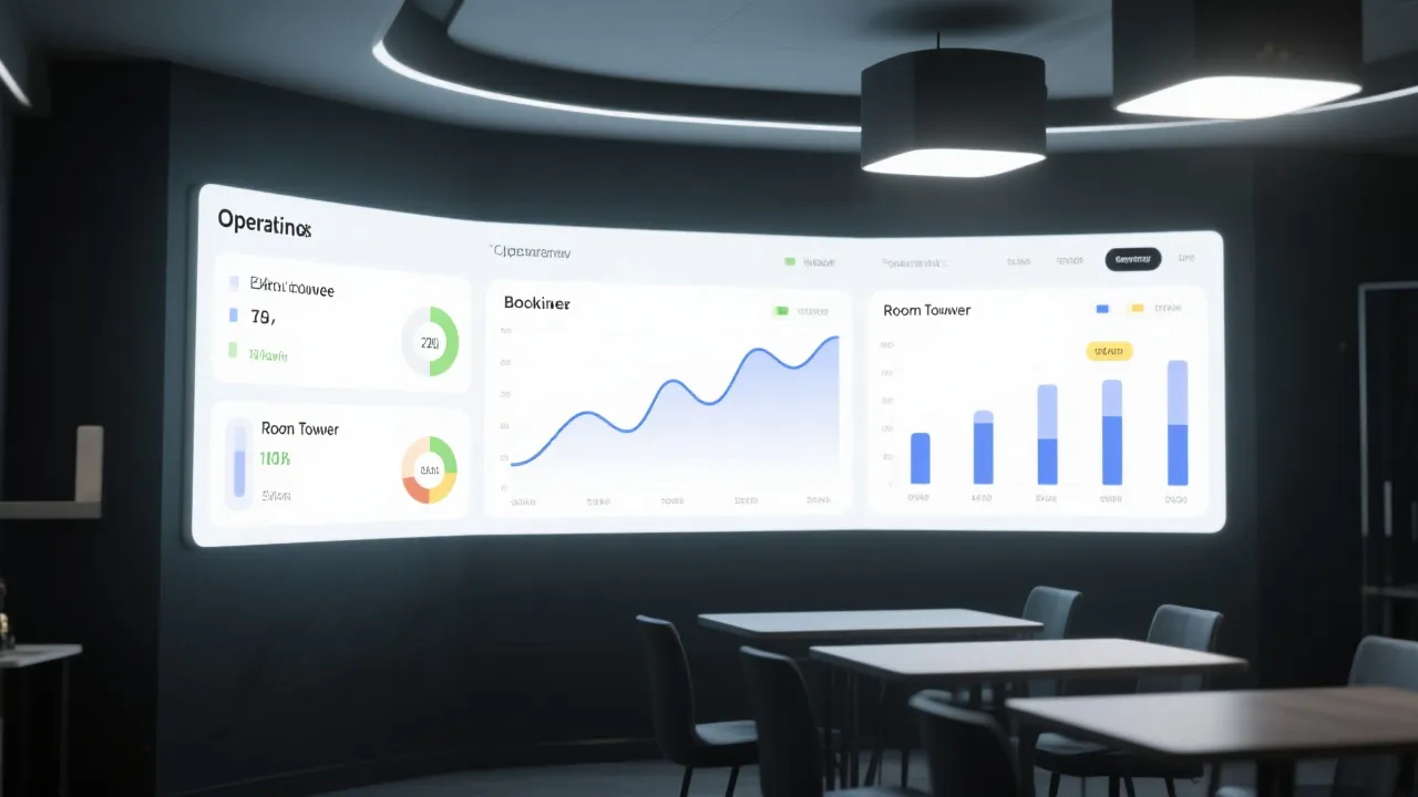 运营看板与预订曲线、翻台率与房务放房节奏的可视化界面